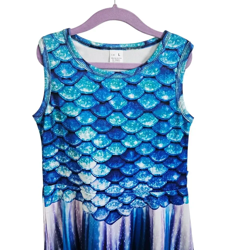 Mermaid Scale Design Dress Blue Dress Up Ocean Princess Mermaidcore Size L